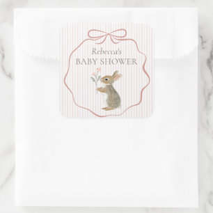 Cute Woodland Konijn Aquarel Meisje Baby Shower Vierkante Sticker