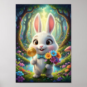 Cute Woodland Konijn Konijn Das Fantasy Poster
