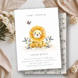 Cute Woodland Lion Foliage Baby shower Invite Bedankkaart
