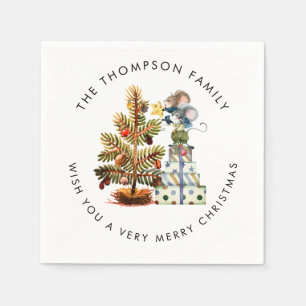 Cute Woodland Mice Merry kerstboomnaam Servet