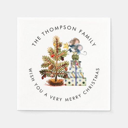 Cute Woodland Mice Merry kerstboomnaam Servet (Voorkant)