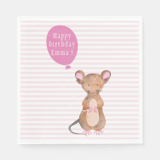 Cute Woodland Mouse Custom Birthday Paper Napkins Servetten (Voorkant)