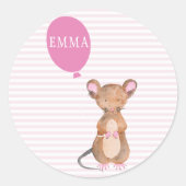 Cute Woodland Mouse Gepersonaliseerde Kinder Stick Ronde Sticker (Voorkant)