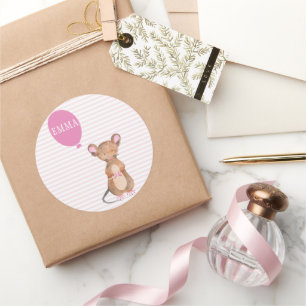 Cute Woodland Mouse Gepersonaliseerde Kinder stick Ronde Sticker