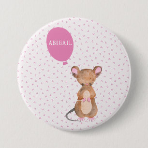 Cute Woodland Mouse - Gepersonaliseerde Kinderen Ronde Button 7,6 Cm