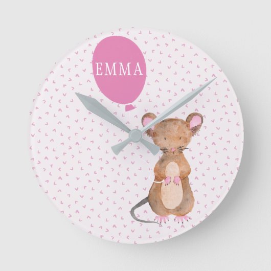 Cute Woodland Mouse Kinder/Nursery Wall Clock Ronde Klok (Voorkant)