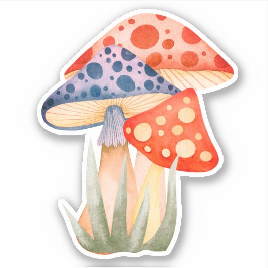 Cute Woodland Mushroom Custom-Cut Vinyl Sticker (Voorkant)