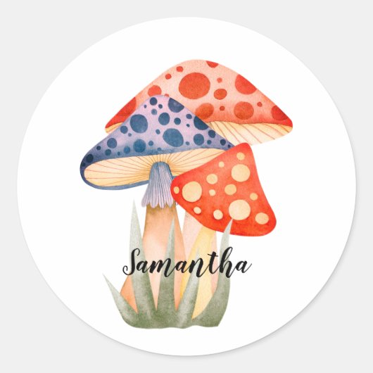 Cute Woodland Mushroom Naam Ronde Sticker (Voorkant)