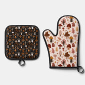 Cute Woodland Mushroom Pattern Hot Pot Holders Ovenwant & Pannenlap Set (Voorkant)