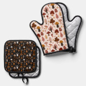 Cute Woodland Mushroom Pattern Hot Pot Holders Ovenwant & Pannenlap Set (Voorkant / Achterkant)