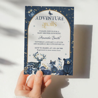 Cute Woodland Night Animal Adventure Baby Shower Kaart