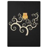 Cute Woodland Oranje Owl Whimsical Tree on Black Klembord (Achterkant)