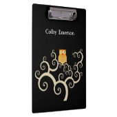 Cute Woodland Oranje Owl Whimsical Tree on Black Klembord (Rechts)