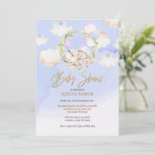 Cute Woodland Rabbit Floral Blue Sky Baby shower Kaart (Staand voorkant)