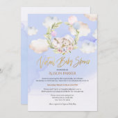 Cute Woodland Rabbit Floral Blue Virtual Shower Kaart (Voorkant / Achterkant)