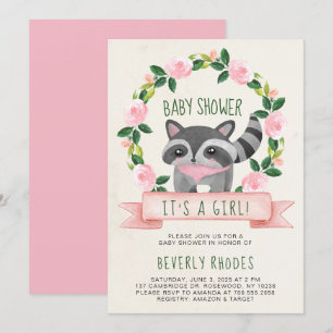 Cute Woodland Raccoon Baby shower Het is een meisj Kaart