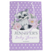 Cute Woodland Raccoon Paars Polkadot Baby shower Medium Cadeauzakje (Voorkant)