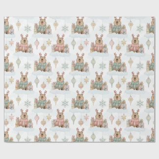 Cute Woodland Reindeer Capybara Christmas  Cadeaupapier