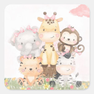 Cute Woodland   Roze Waterverf Baby shower Vierkante Sticker