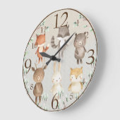 Cute Woodland Scene Waterverf Forest Animals Grote Klok (Hoek)