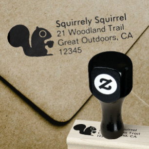 Cute Woodland Squirrel met Nut Return Address Rubberstempel