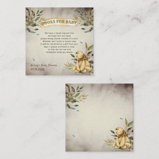 Cute Woodland Teddy Bear Baby shower Book Request  Informatiekaartje (Voorkant / Achterkant)