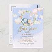 Cute Woodland Teddy Bear Boy Baby shower Briefkaart (Voorkant / Achterkant)