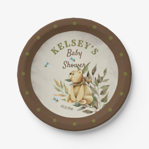 Cute Woodland Teddy Bear Boy Baby shower Papieren Bordje
