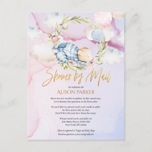 Cute Woodland Teddy Bear Boy Baby shower per post Briefkaart (Voorkant)