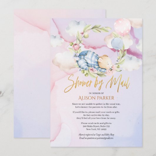 Cute Woodland Teddy Bear Boy Baby shower per post Kaart (Voorkant / Achterkant)