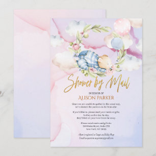 Cute Woodland Teddy Bear Boy Baby shower per post Kaart