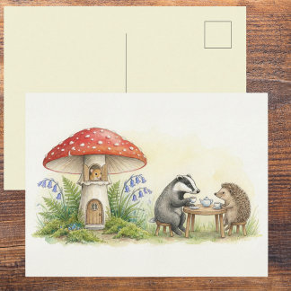 Cute Woodland Theepartij Waterverf Blank Briefkaart