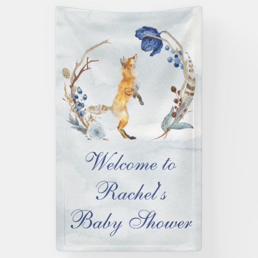 Cute Woodland Vos Baby Shower Spandoek (Verticaal)