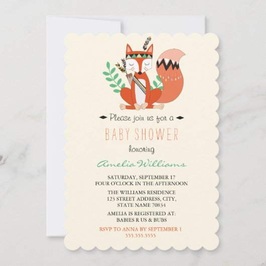 Cute Woodland Vos Babyshower Uitnodiging (Voorkant)