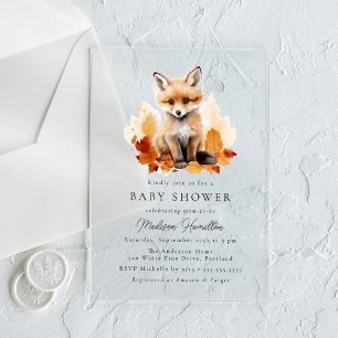 Cute Woodland Vos Herfst Baby Shower Acryl Uitnodigingen