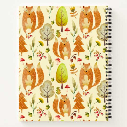 Cute Woodland Waterverf Fox Pattern Herfst Foliage Notitieboek (Achterkant)