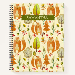 Cute Woodland Waterverf Fox Pattern Herfst Foliage Notitieboek