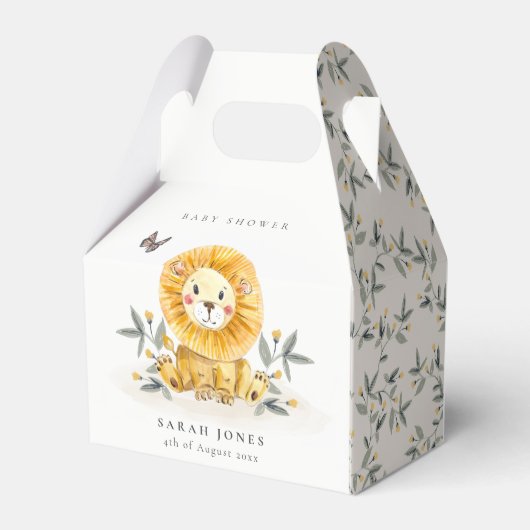 Cute Woodland Waterverf Lion Foliage Baby shower Bedankdoosjes (Achterkant)