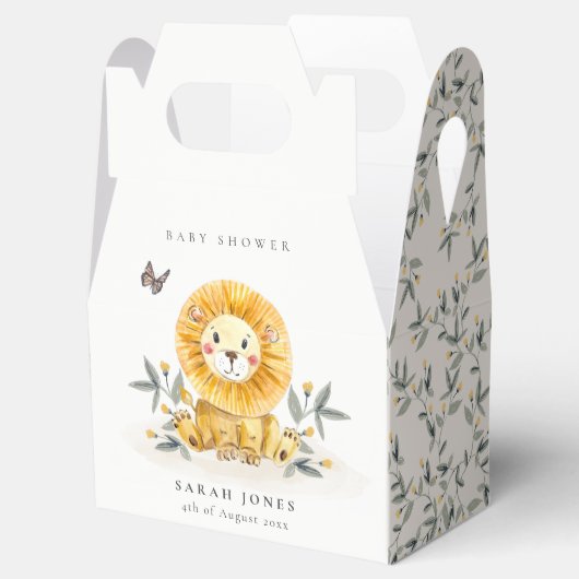 Cute Woodland Waterverf Lion Foliage Baby shower Bedankdoosjes (Geopend)