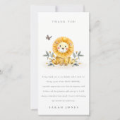 Cute Woodland Waterverf Lion Foliage Baby shower Bedankkaart (Voorkant)