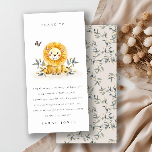 Cute Woodland Waterverf Lion Foliage Baby shower Bedankkaart