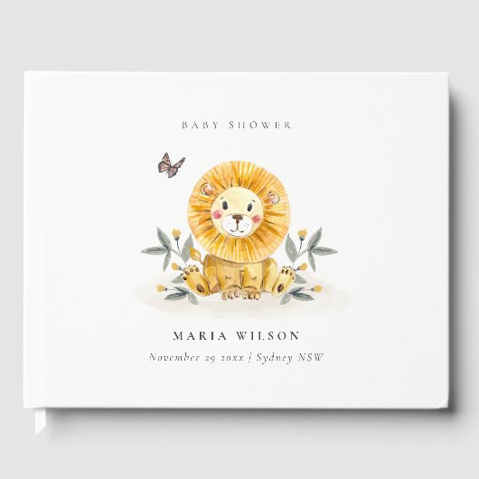 Cute Woodland Waterverf Lion Foliage Baby shower Gastenboek (Voorkant)