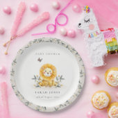 Cute Woodland Waterverf Lion Foliage Baby shower Papieren Bordje (Feest)