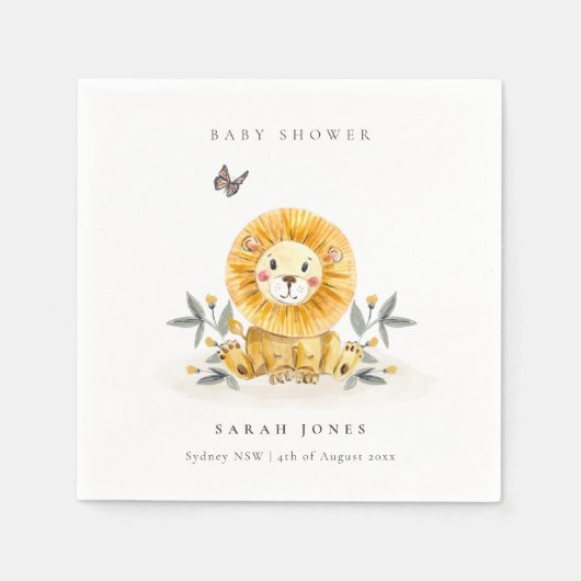 Cute Woodland Waterverf Lion Foliage Baby shower Servet (Voorkant)