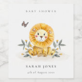 Cute Woodland Waterverf Lion Foliage Baby shower Wijn Etiket (Enkel label)