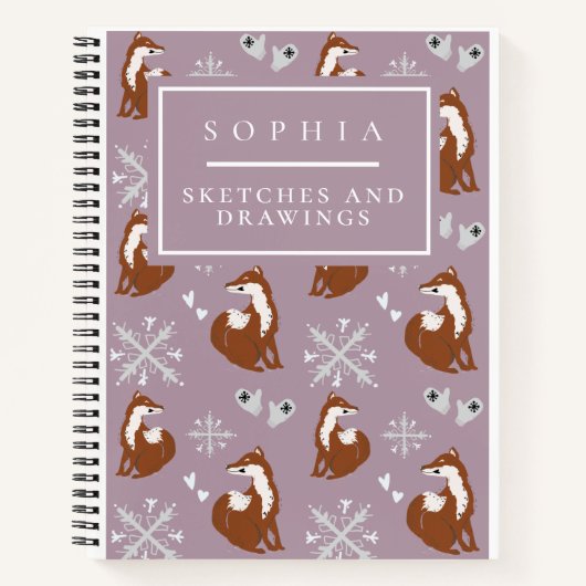 Cute Woodland Winter Fox Pattern roze Notitieboek (Voorkant)