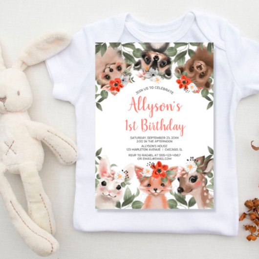 Cute woodlanddieren meisjes 1e verjaardag kaart