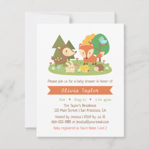 Cute Woodlands Animal Baby Shower Invitations Kaart