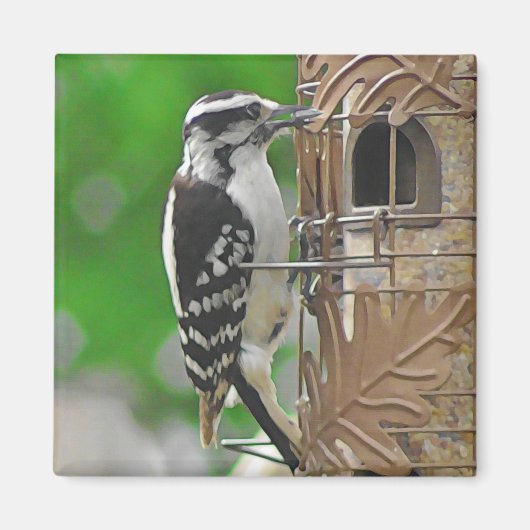 Cute Woodpecker Bird op Birdhouse Magneet (Voorkant)