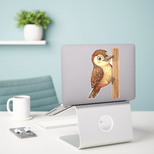 Cute Woodpecker Bird Sticker – Adorable Woodland A (Laptop op bureau)